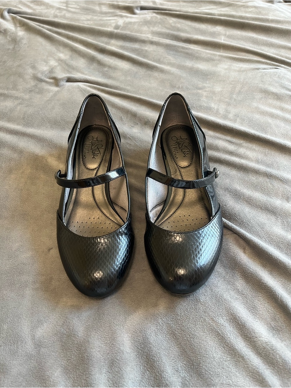 Life Stride Black Textured Mary Jane Wedges Size W 7.5